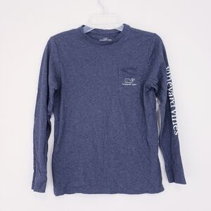 Vineyard Vines Gray Long Sleeve Pocket Whale Logo Tee Shirt Boys Medium 12 14